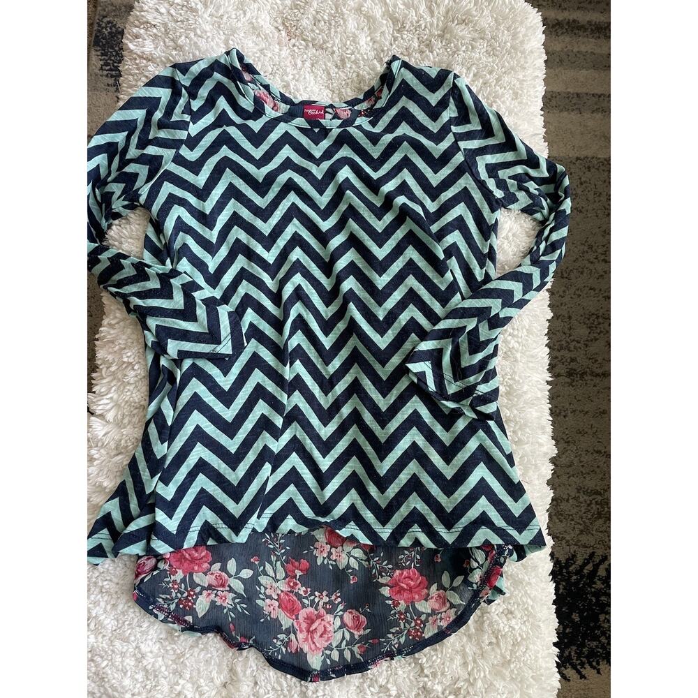 Forever Orchid girls sz. 14 striped w/ floral blouse shirt. Pretty